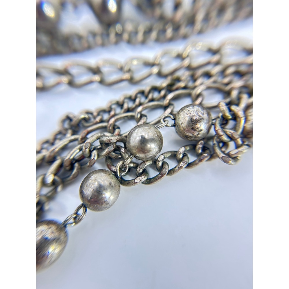 Vintage Silver Tone Multi Strand Statement Necklace Rhinestone Pendant 18"‎ Boho - Picture 5 of 8